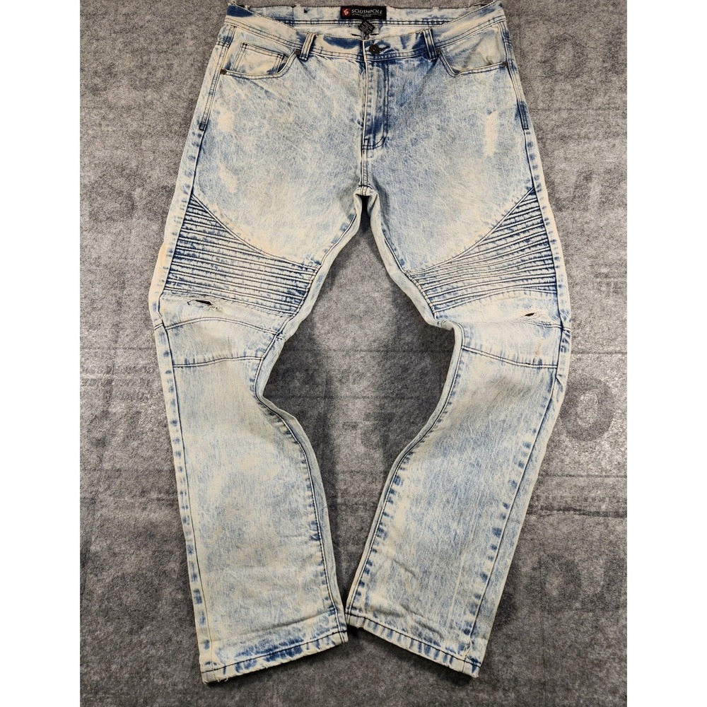 southpole jeans‎ Men's 38x33 blue distressed bootcut cotton Demin
